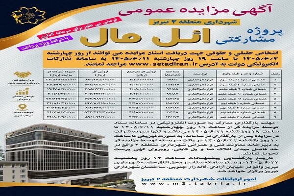 آگهی مزایده عمومی پروژه ائل مال منتشر شد