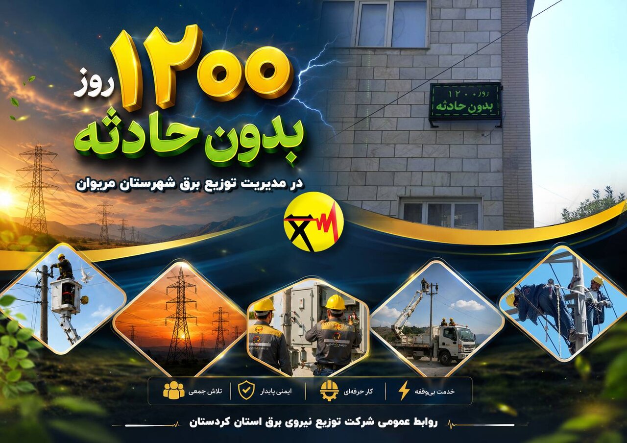 ۱۲۰۰ روز بدون حادثە در مدیریت توزیع برق مریوان